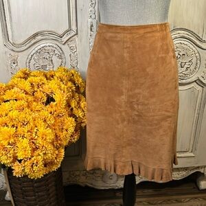 VS2 100% Camel GOAT Suede Ruffled Hem Cowgirl Boho Prairie Peasant Skirt S/12